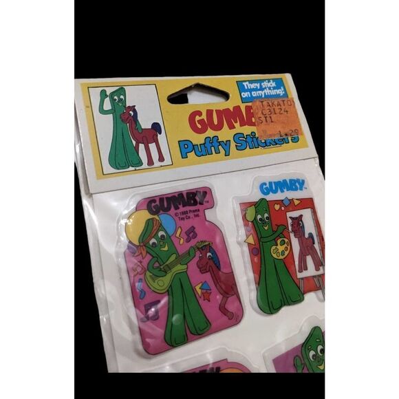 Gumby Pokey Cartoon Puffy Stickers Vintage NOS Sealed 1988 Gordy Prema‎ - Picture 3 of 4